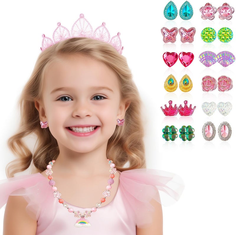 ELEMIRSA 24 Pairs Clip On Earrings Little Girl Party Favor Princess Clip on Earrings Dress Up Pretend Play Earrings for Little Girl Kids Toddlers Jewelry Set - Image 3